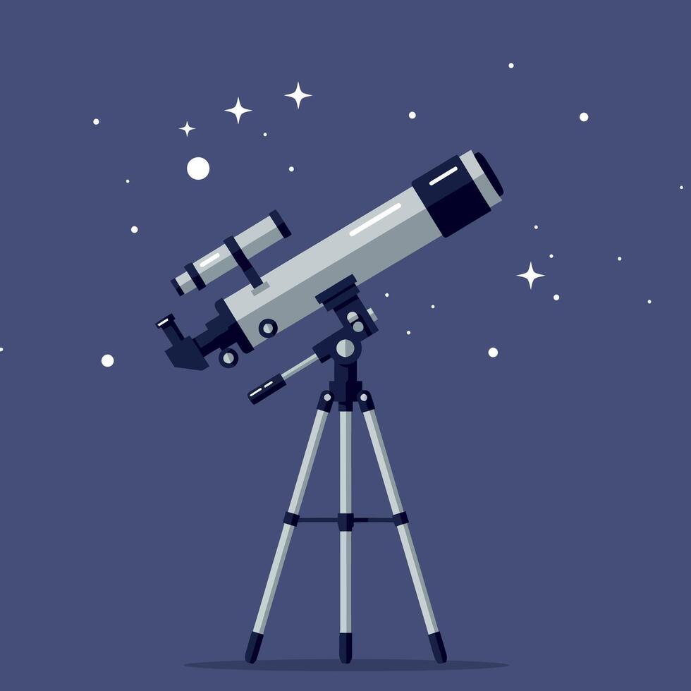 Telescope Pointing Towards Starry Sky in Minimal Flat Illustration vector