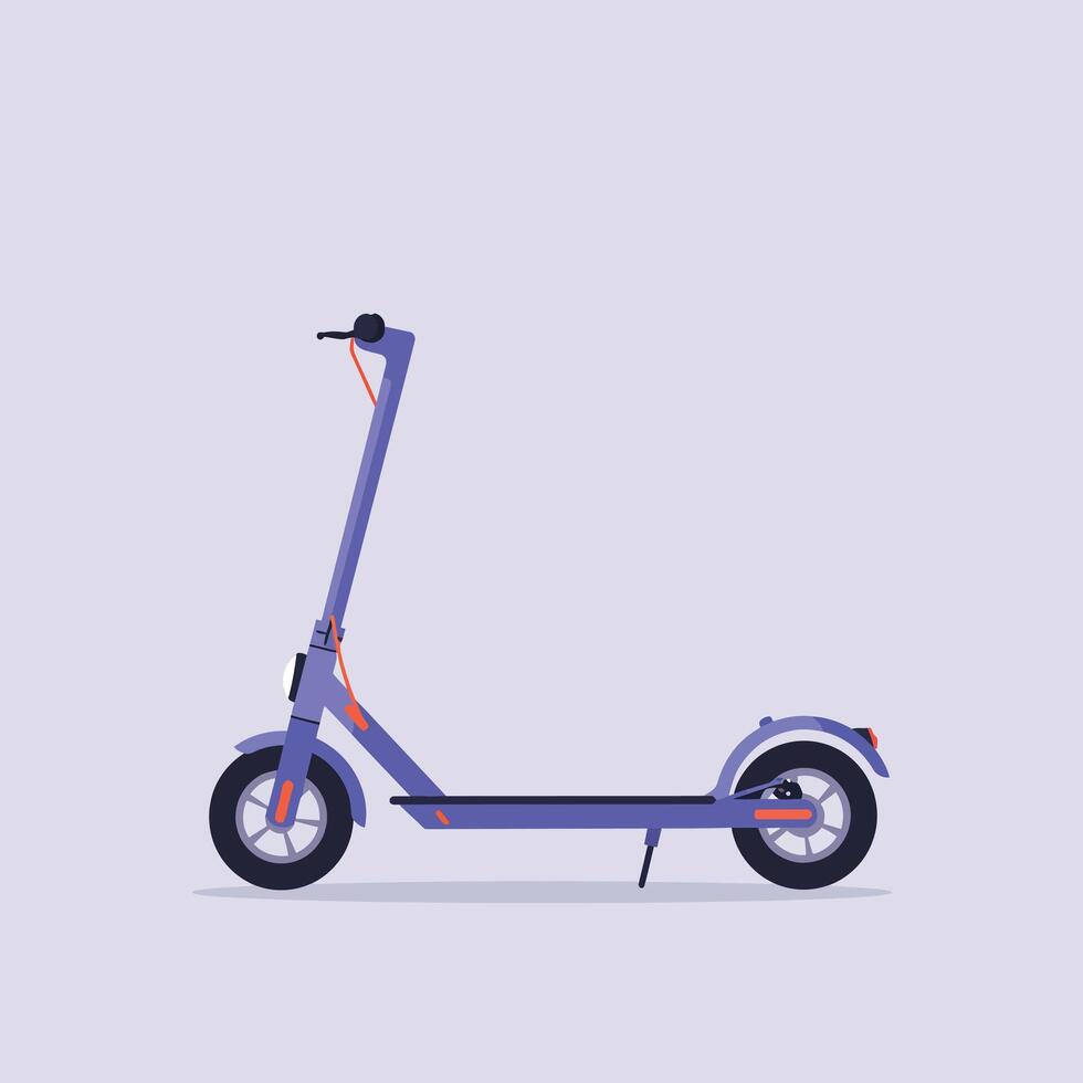 Purple electric scooter side view in sleek minimal design, showcasing modern transportation innovation, illustration vector
