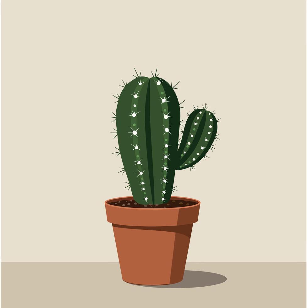 Green cactus in terracotta pot with flat minimal design style creating a calm atmosphere in illustration vector