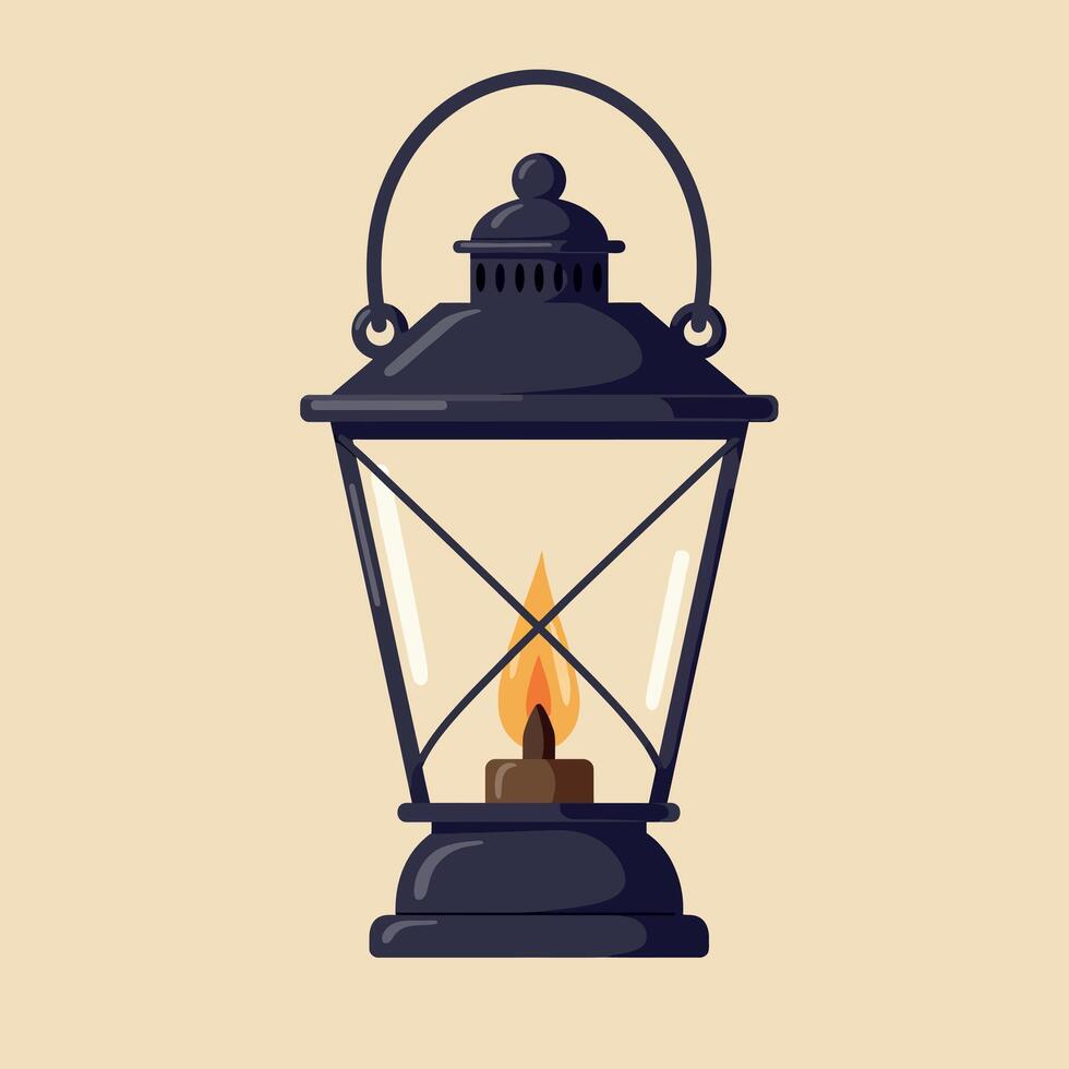 Elegant Antique Lantern with Flickering Flame in Minimal Design Captured in Art vector