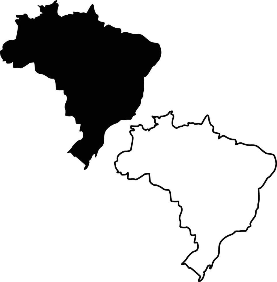 Map of Brazil Silhouette Flat and Outline Design vector