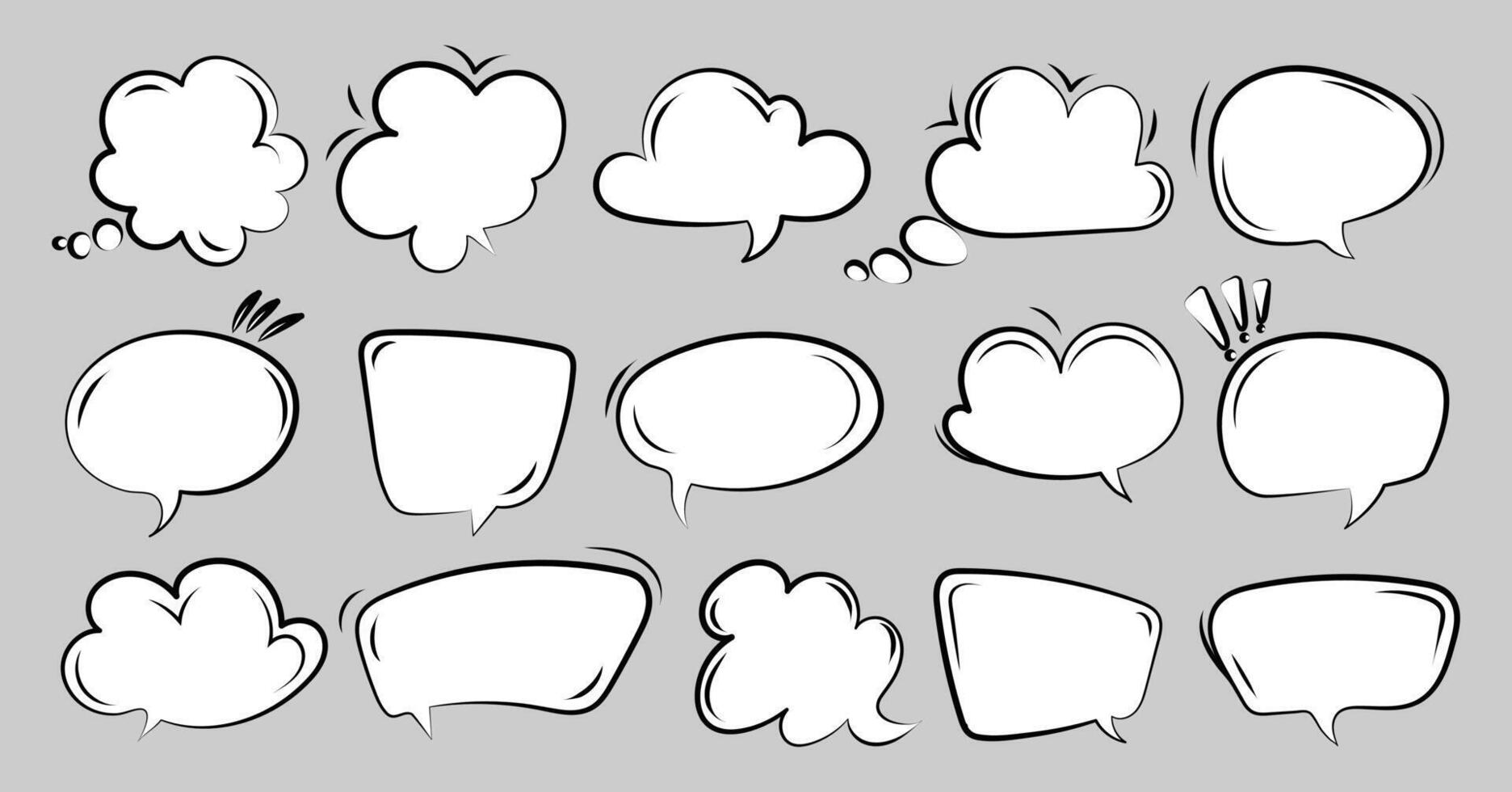 Comic Speech and Thought Bubbles Set. Hand drawn comic speech and thought bubbles in sketch design, ideal for comics, social media graphics, creative design projects, storytelling. illustration vector