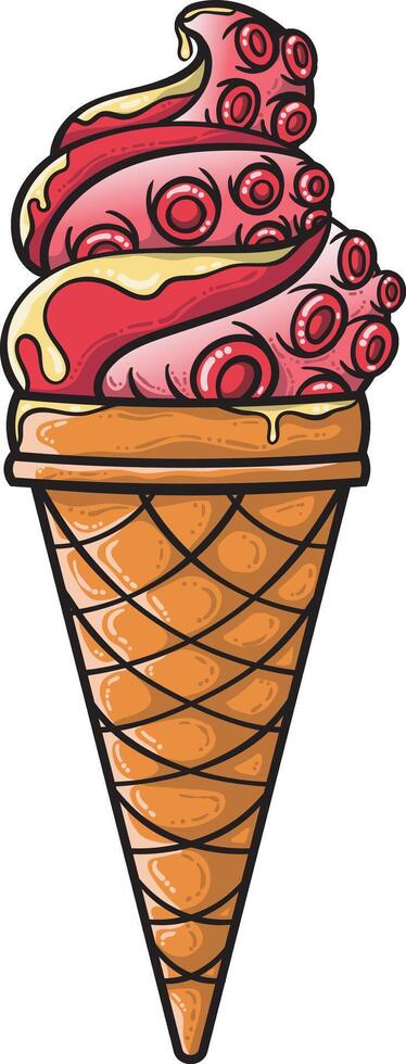 Ice Cream illustration with red surealist tentacles style - for template, elements design, logo vector