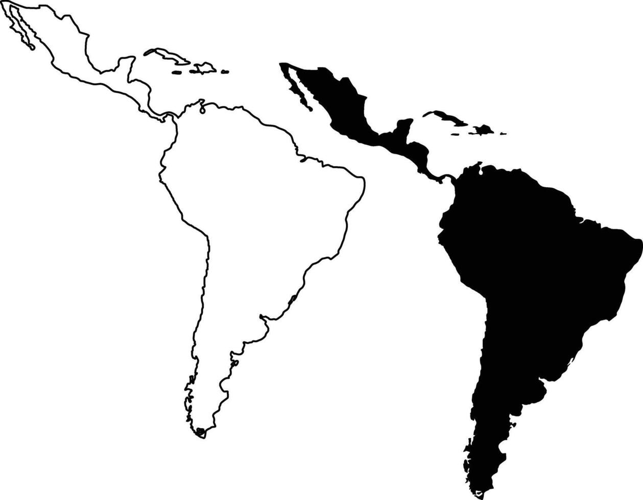 South America Map Silhouette Flat and Outline Design vector