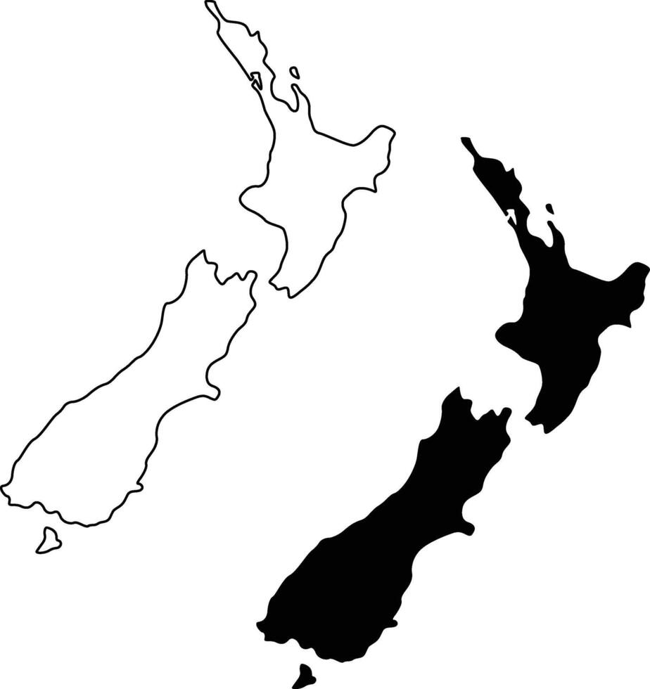 New Zealand Map Silhouette Flat and Outline Design vector