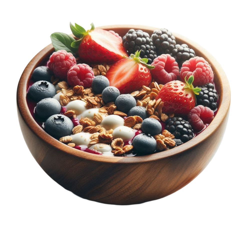 Wooden Bowl with Berries and Nuts png