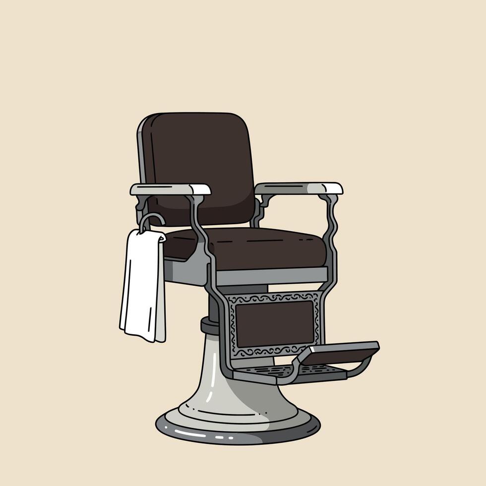 Classic Barber Chair with Towel in Detailed Minimal Art vector