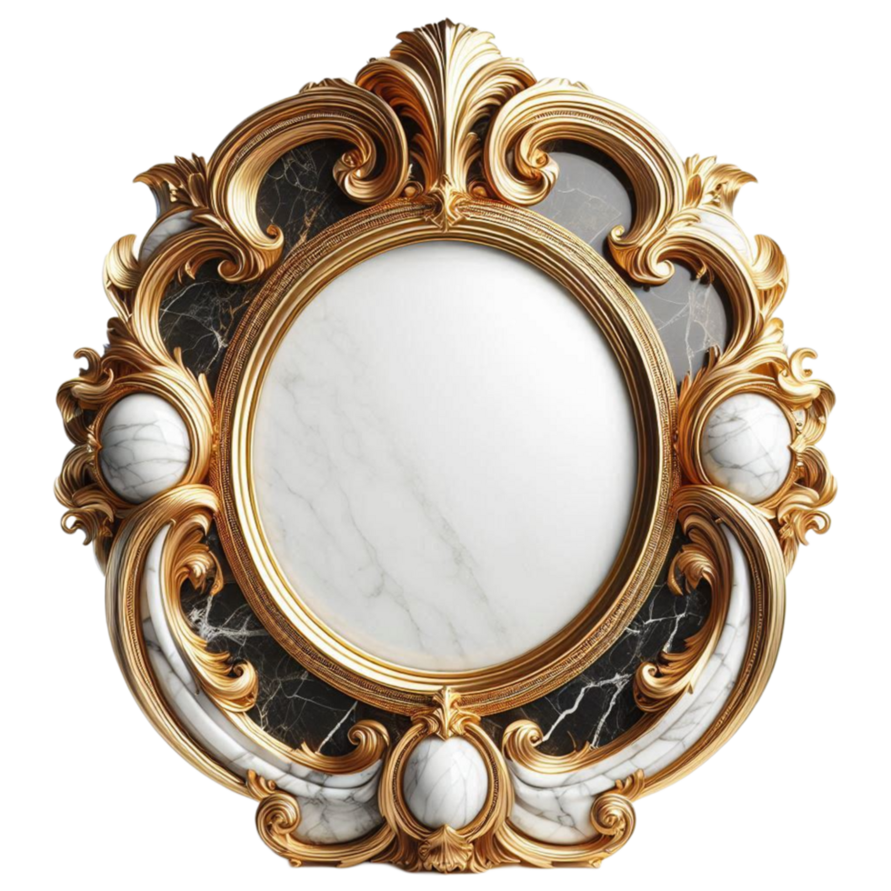 Vintage Ornate Round Marble Mirror png