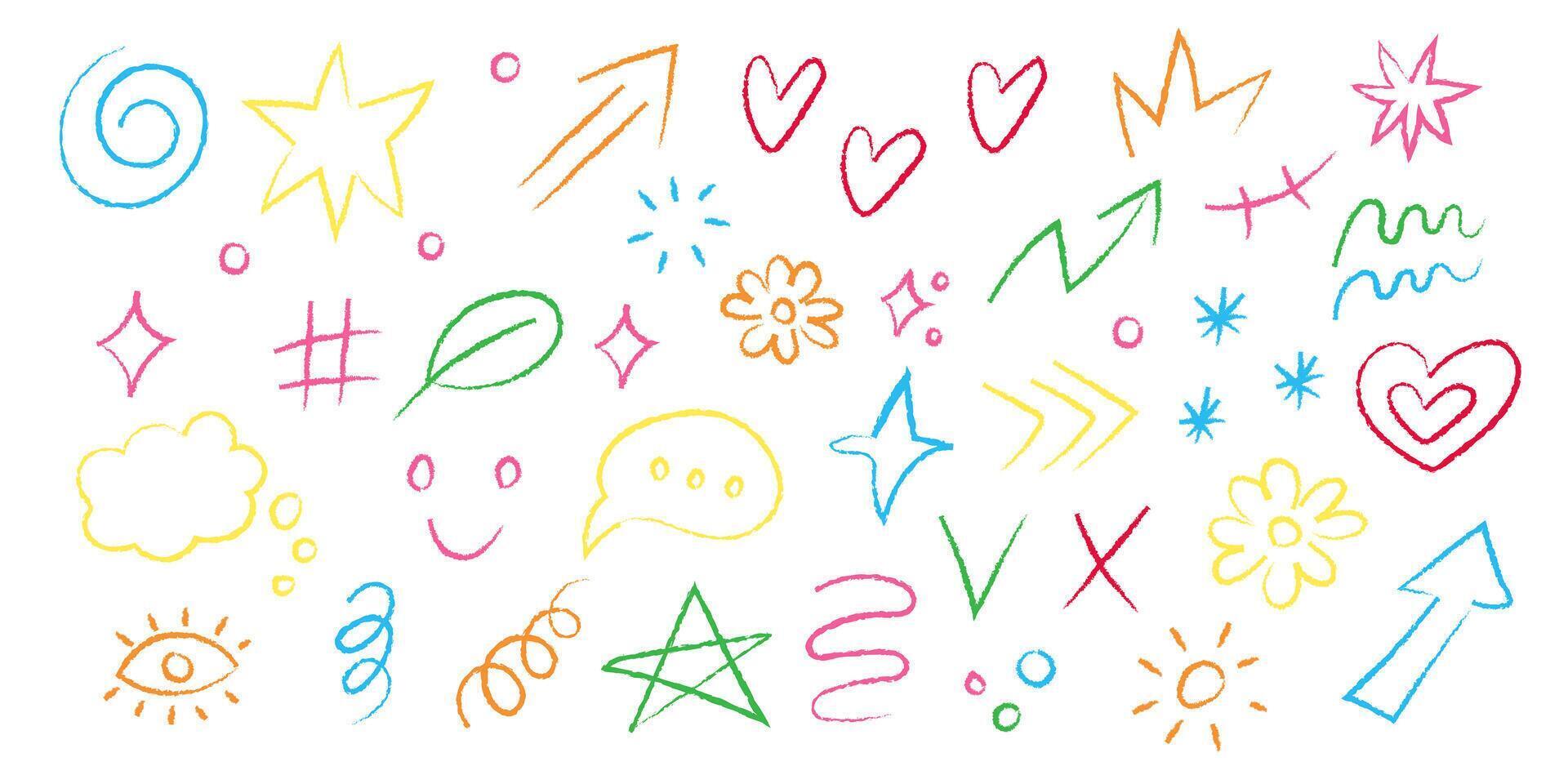Vibrant charcoal doodles with shapes and symbols on a white background vector