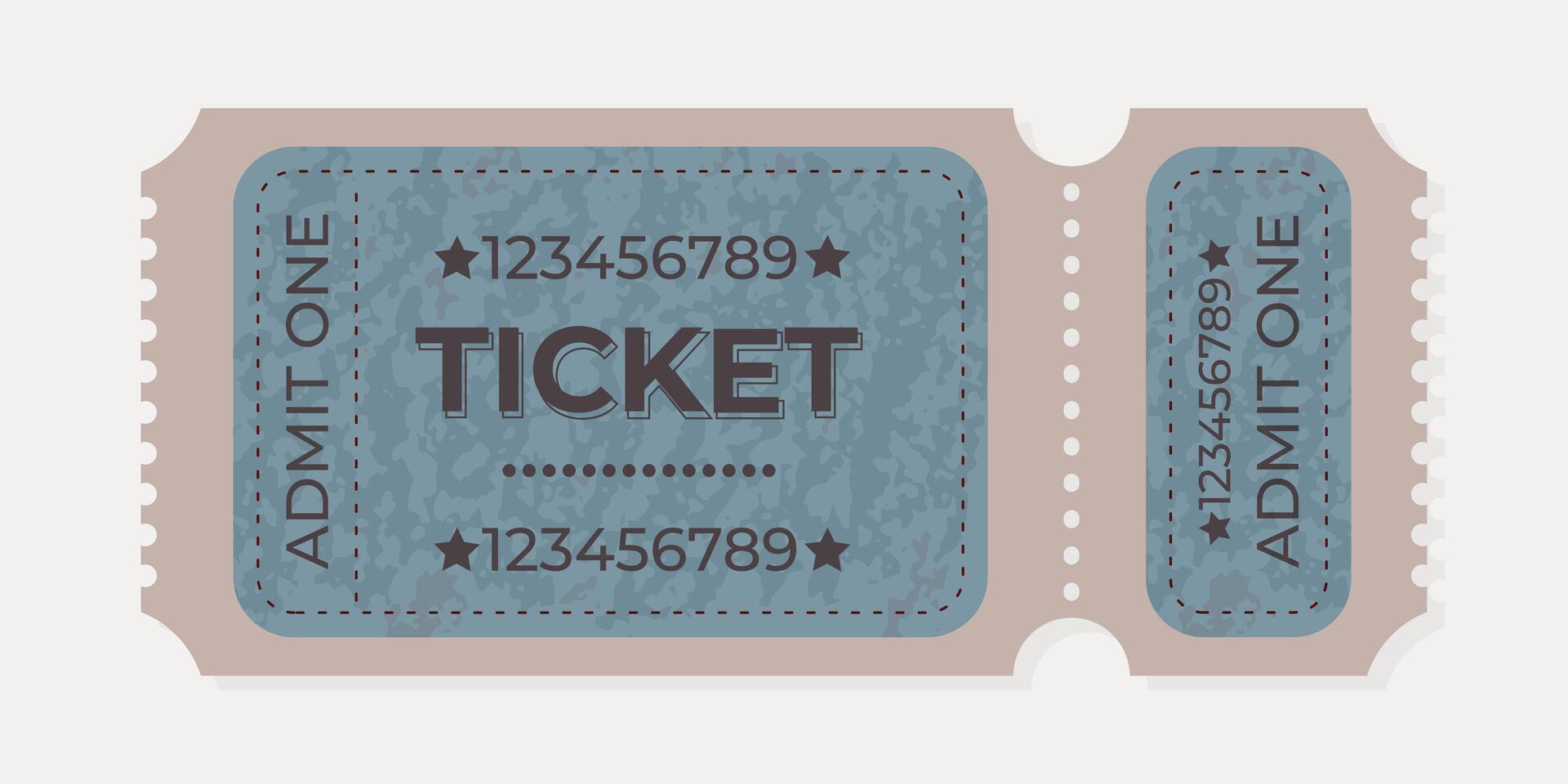 Ticket design featuring blue and beige colors with perforated edges and unique numbers vector