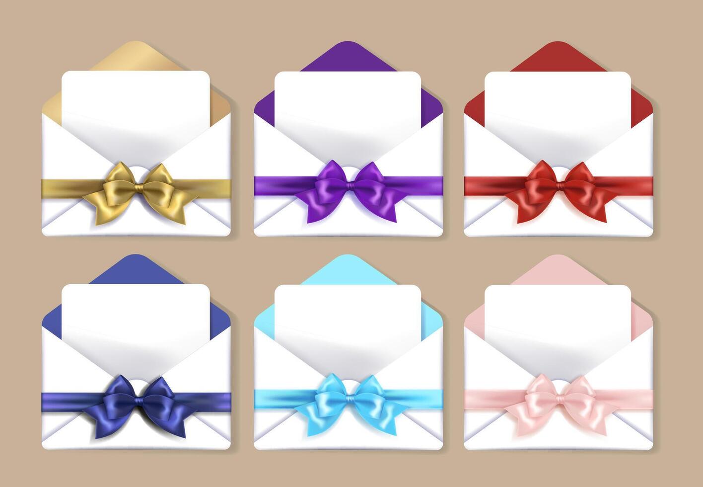 Colorful Bow-Tied Envelope Design with Open Blank Card , Perfect for Invitations and Greeting Card Creations vector