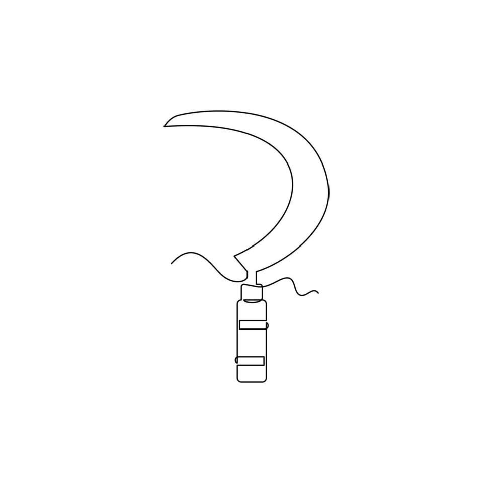 one line art Sickle tool illustration. line art, one continuous line, simple, hand drawn and sketch style. for icons, symbols, signs or logos vector