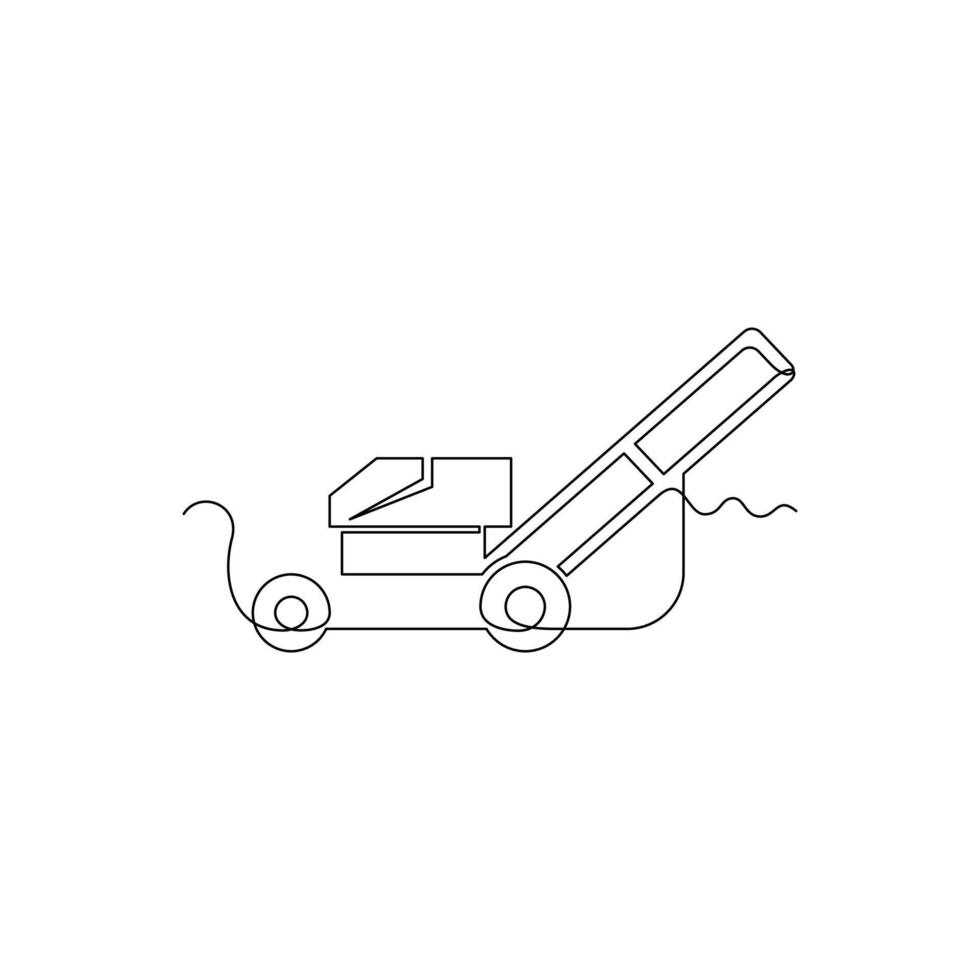 one line art Lawn Mower Tool illustration. line art, one continuous line, simple, hand drawn and sketch style. for icons, symbols, signs or logos vector