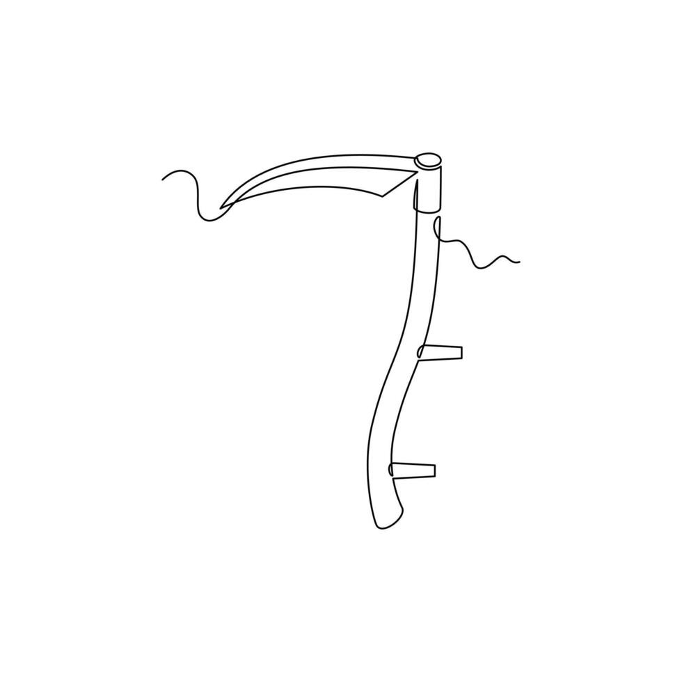 one line art Scythe Tool illustration. line art, one continuous line, simple, hand drawn and sketch style. for icons, symbols, signs or logos vector