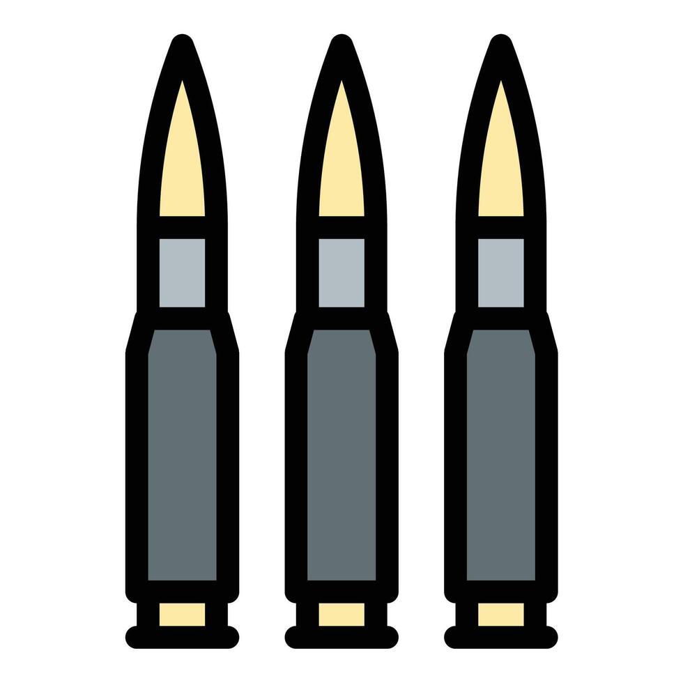 Bullet ammunition icon flat line style illustration representing firearms and combat, suitable for military, security, and action-themed projects vector