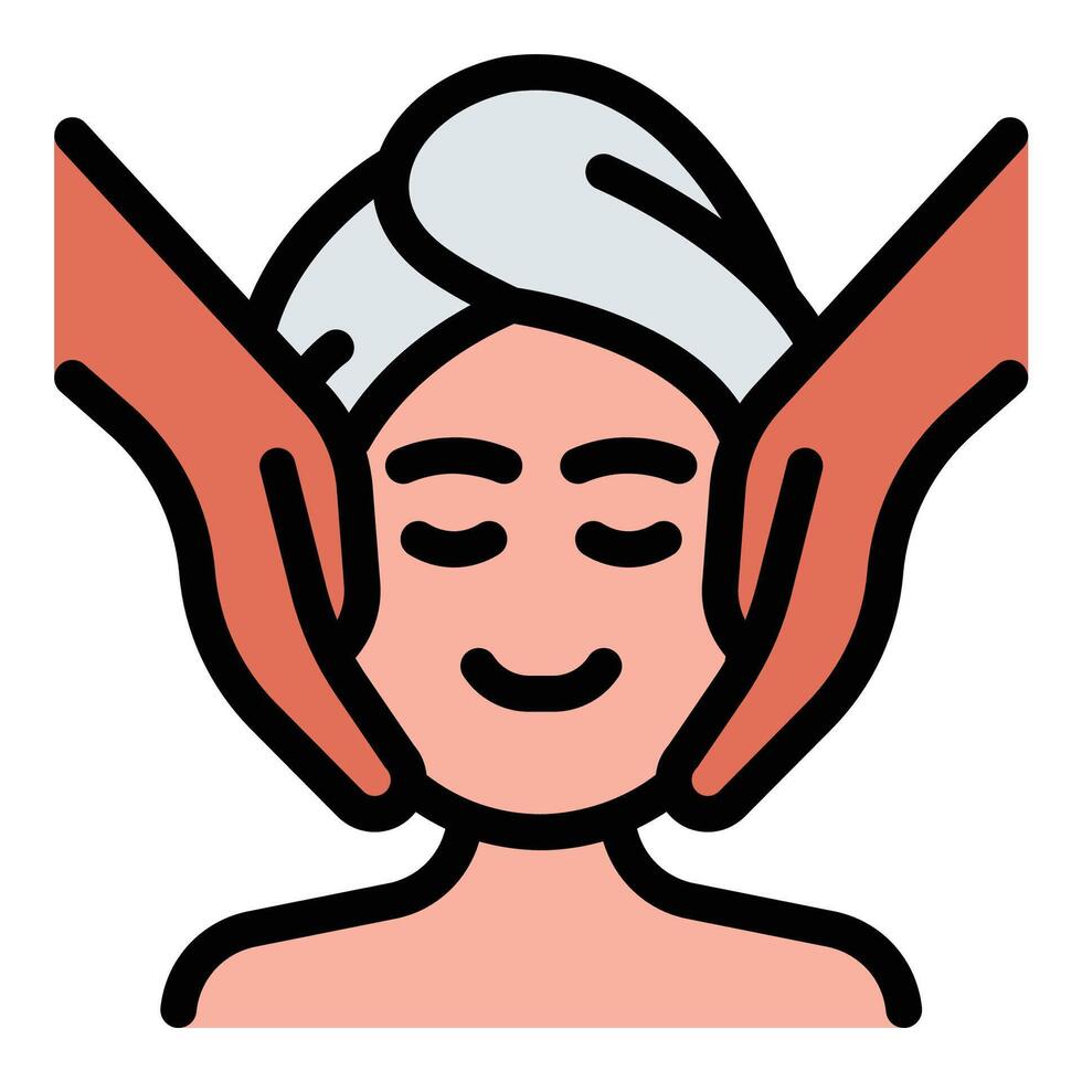 Facial treatment icon flat line style illustration representing skincare and rejuvenation, suitable for beauty, spa, and wellness-related projects vector