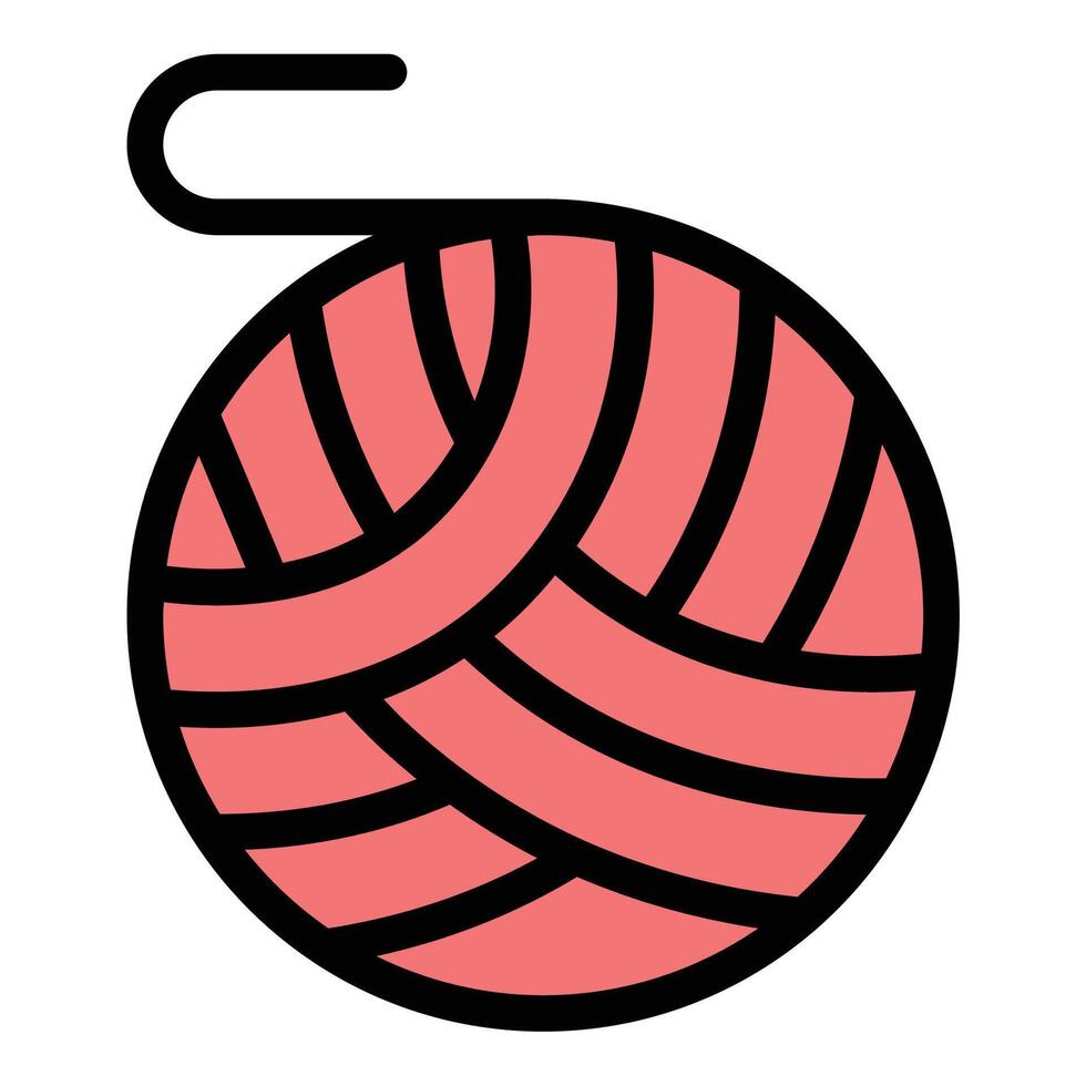 Ball of wool icon flat line style illustration representing knitting and textile crafts, suitable for sewing, DIY, and handmade project themes vector