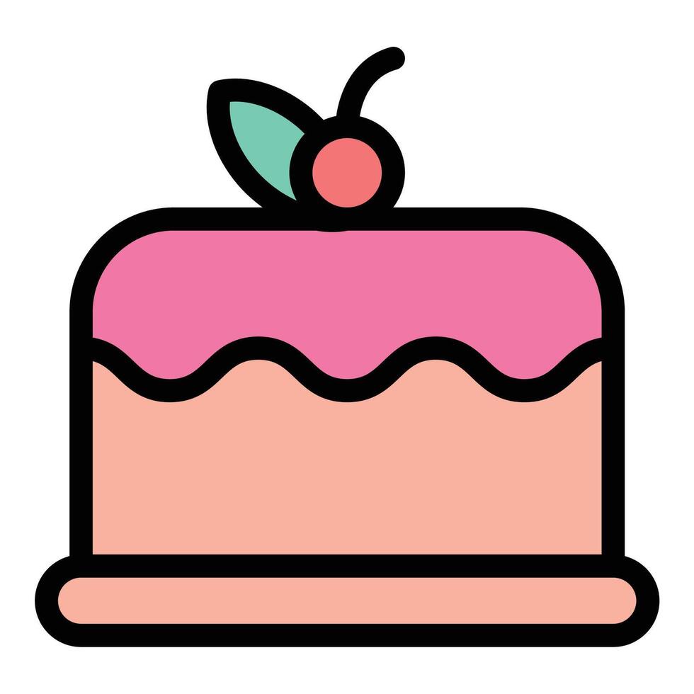Cake icon flat line style illustration representing desserts and celebrations, suitable for bakery, party, and food-related projects vector