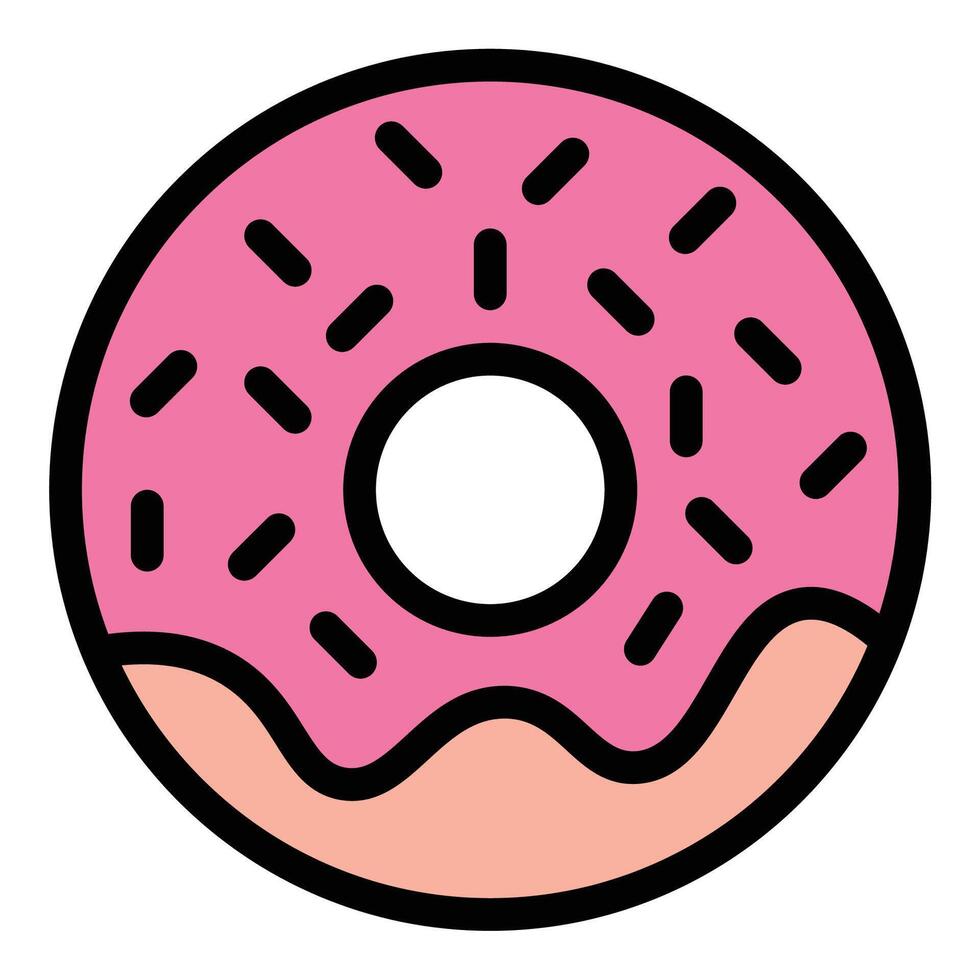 Donut icon flat line style illustration representing sweet snacks and desserts, suitable for bakery, cafe, and food-related projects vector