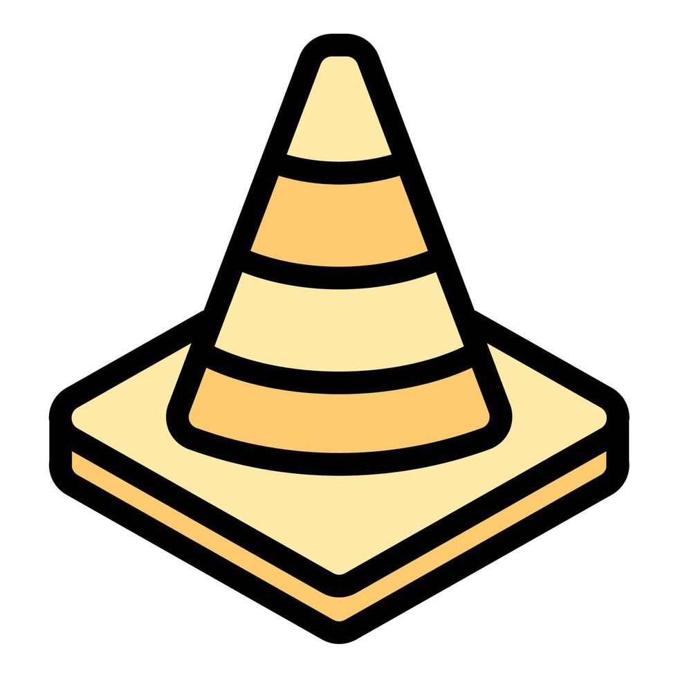 Traffic cone icon flat line style illustration representing safety and road work, suitable for construction, transportation, and traffic management projects vector