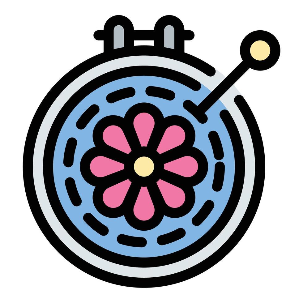Embroidery icon flat line style illustration representing needlework and decorative stitching, suitable for crafting, fashion, and textile-related projects vector