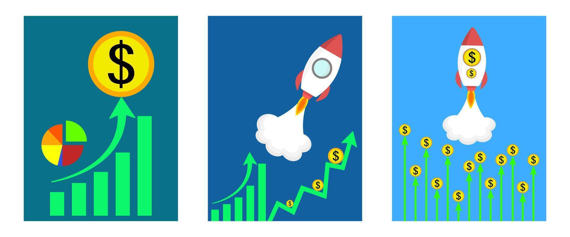 Illustration set about dollar increase, Startup in business vector