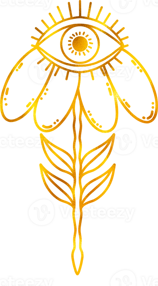 Flower with all seeing eye with golden foil effect. png