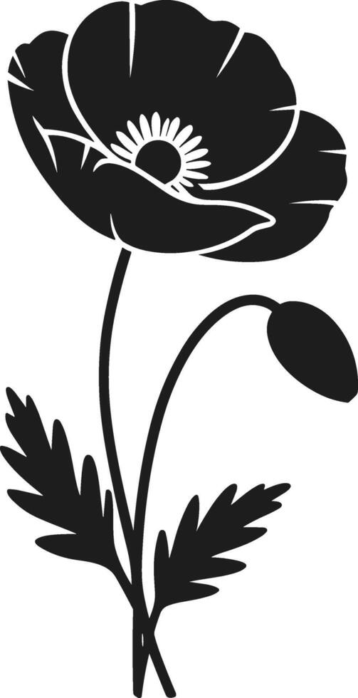 Elegant Black Silhouette Poppy Flower Illustration vector