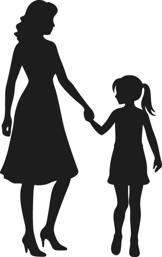 A Mother and Daughter Holding Hands - Silhouette Illustration vector