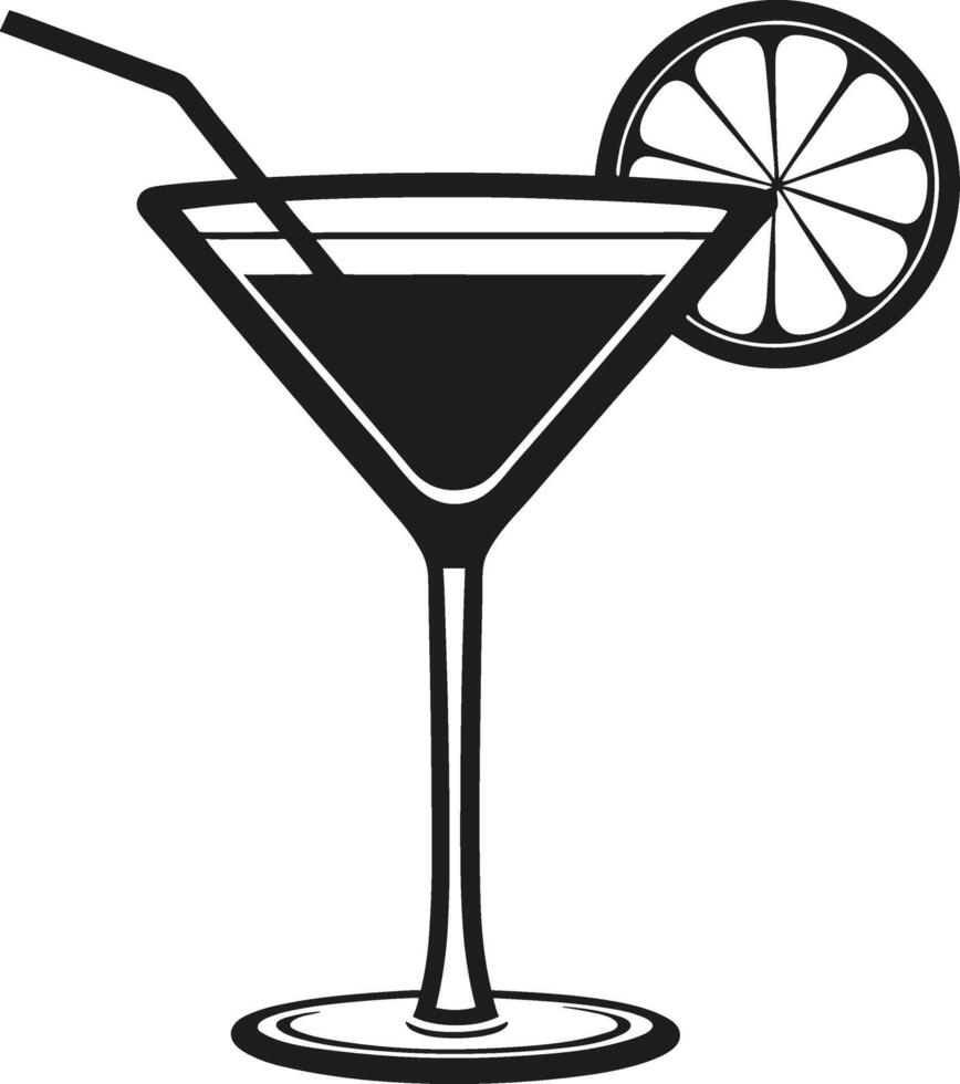 Cocktail Glass Silhouette - Elegant Beverage Icon with Straw and Citrus Slice for Bar, Party, and Summer Designs vector