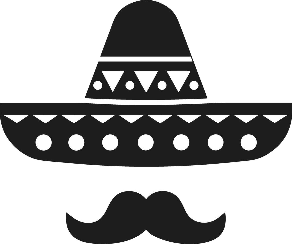 Mexican Sombrero and Mustache Silhouette - Traditional Fiesta Icon Design vector