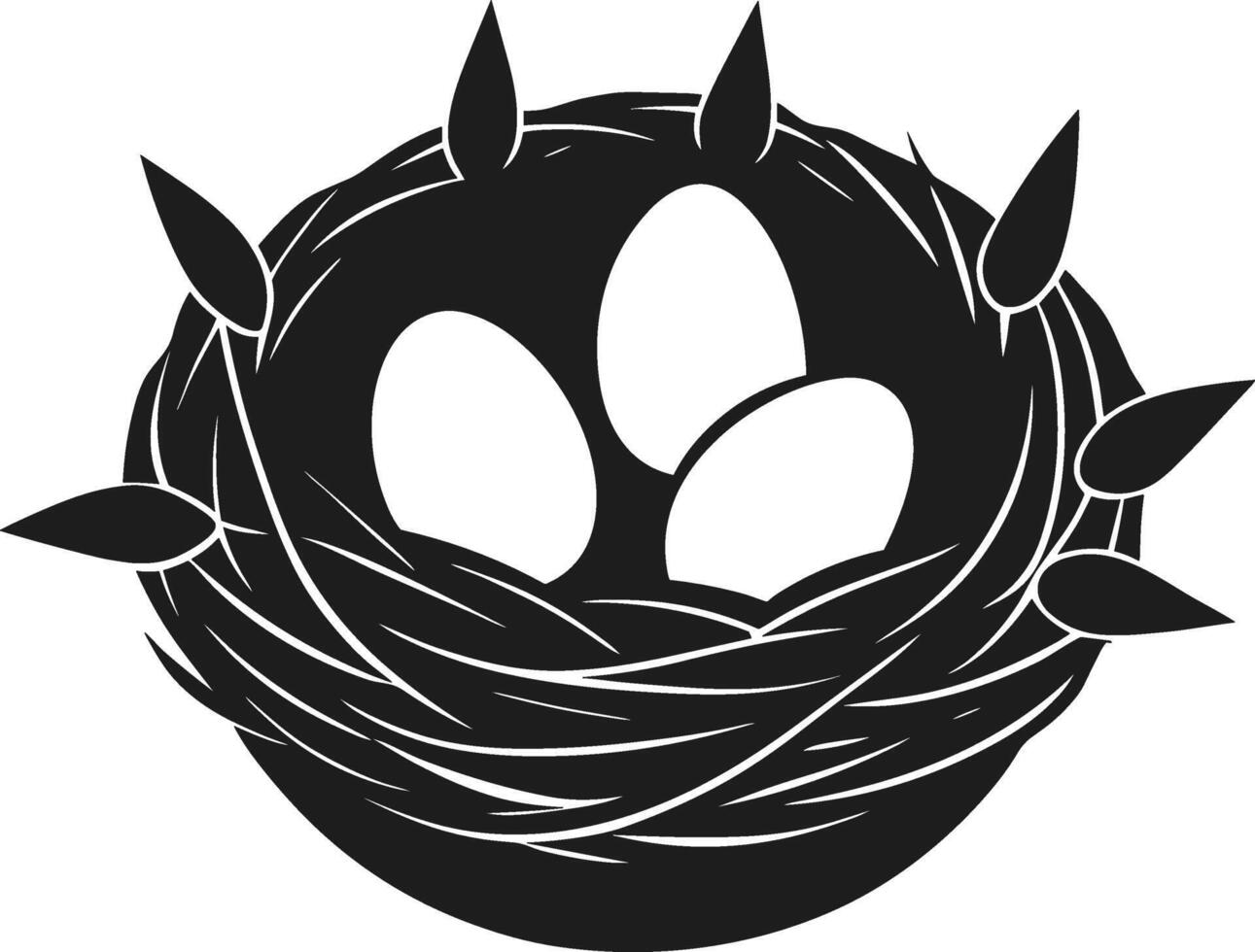 Bird Nest with Eggs Silhouette - Spring Nature Symbol vector