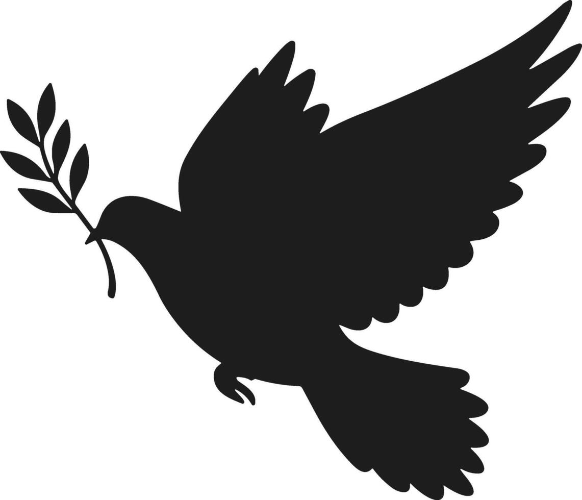 Peace Dove Silhouette with Olive Branch Illustration vector
