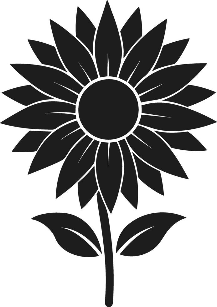 Black Silhouette Sunflower with Leaves - Floral Design vector