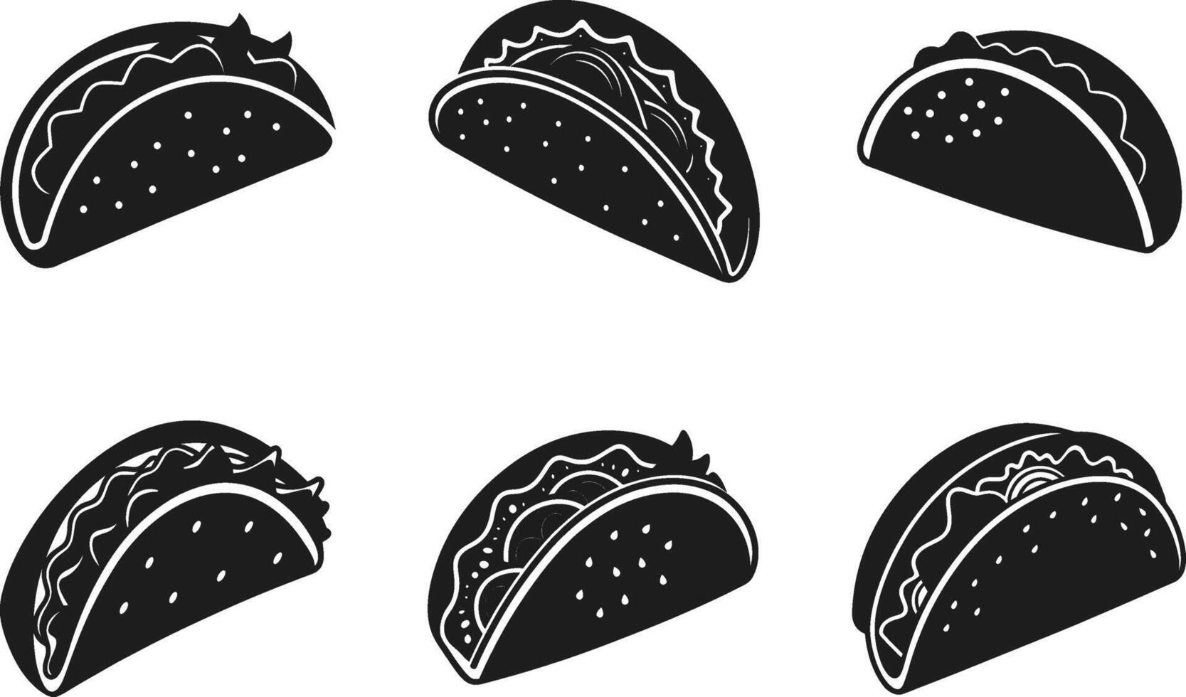 Set of Taco Icons - Mexican Street Food Silhouettes in Black Design vector
