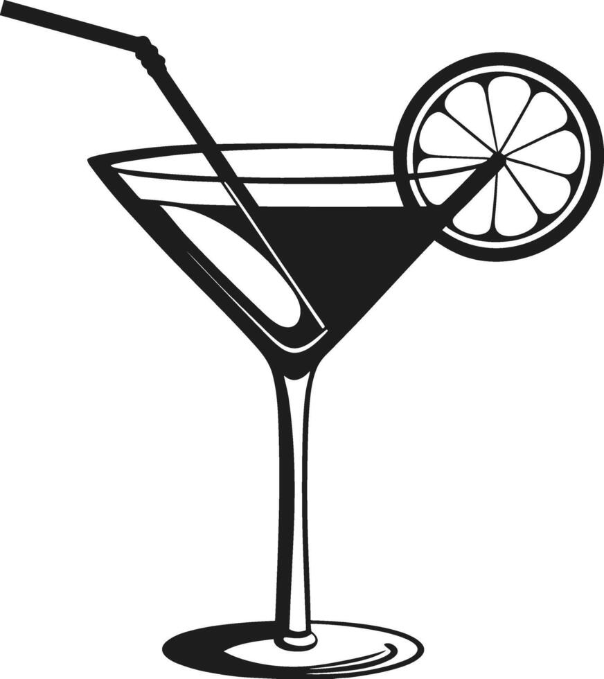 Cocktail Glass Silhouette - Elegant Drink Icon with Straw and Citrus Slice for Bar and Party Designs vector