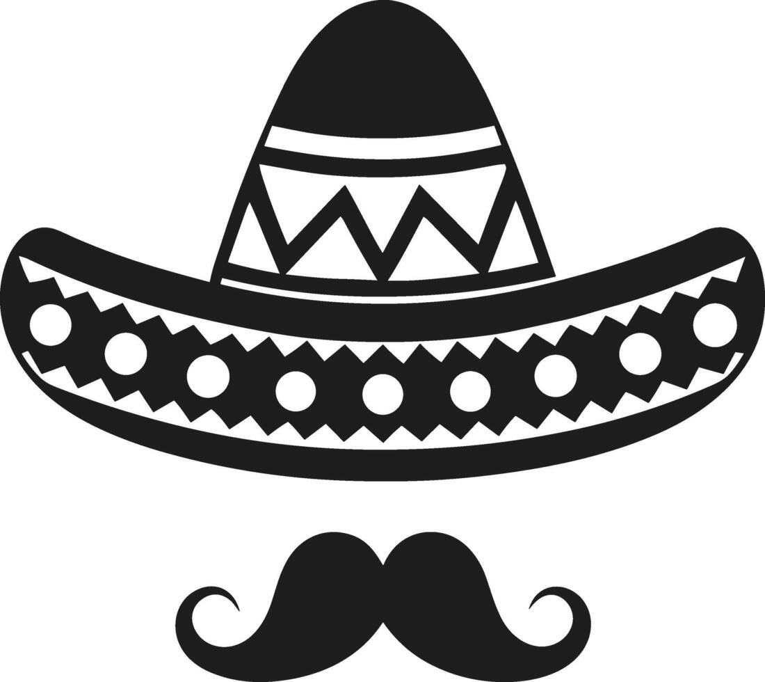 Sombrero and Curly Mustache Silhouette - Mexican Fiesta Icon Design vector
