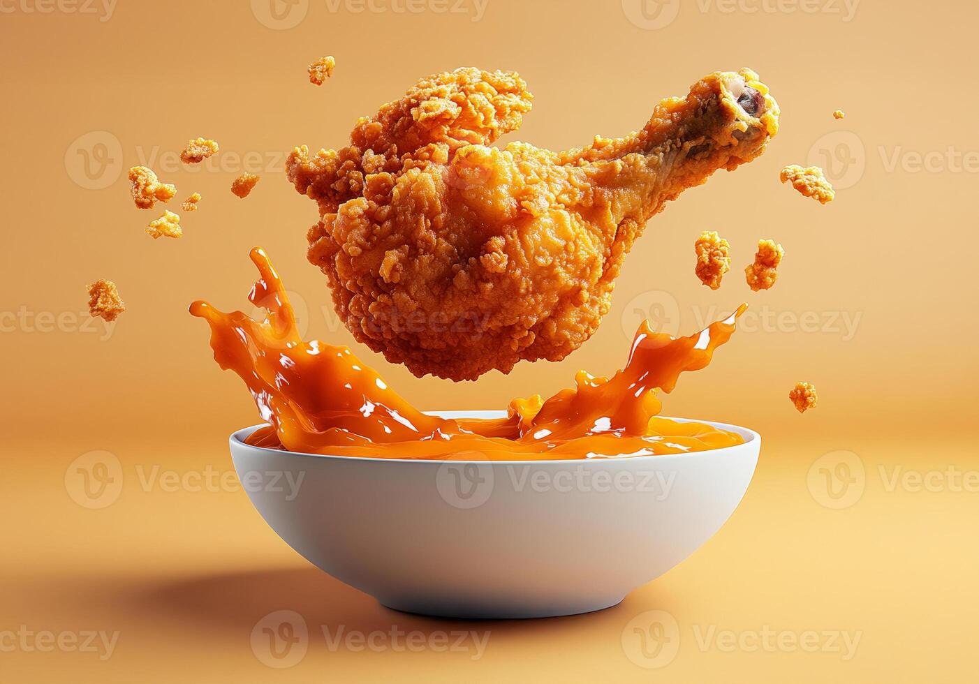 A bowl of chicken wings being tossed into a bowl of sauce photo