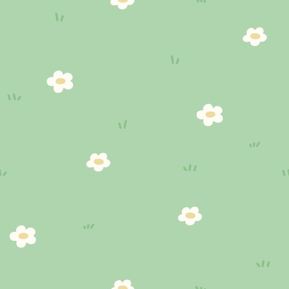 Cute floral pattern of daisies in a green field vector