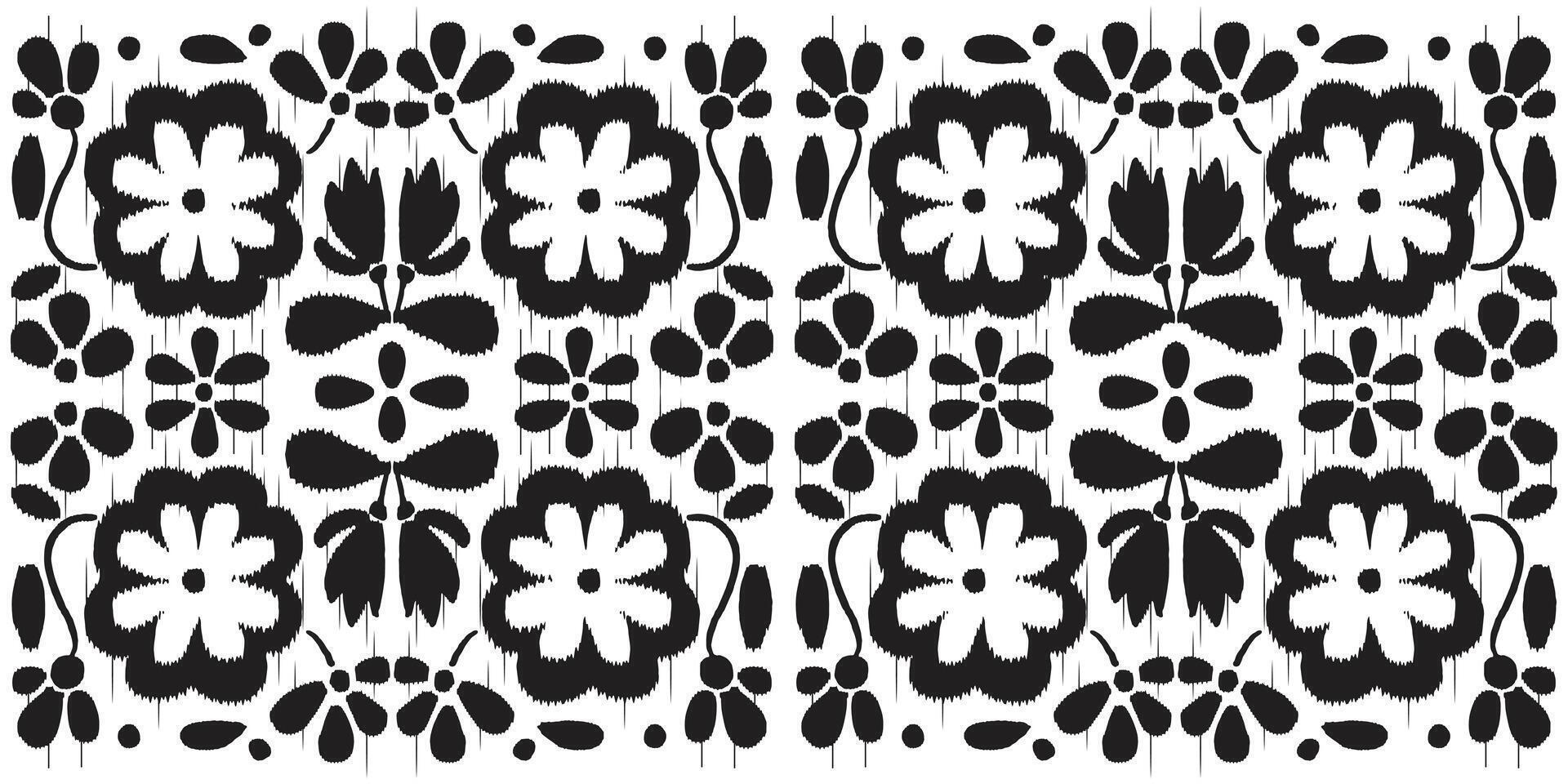 Black White Ethnic flowers ikat art vector