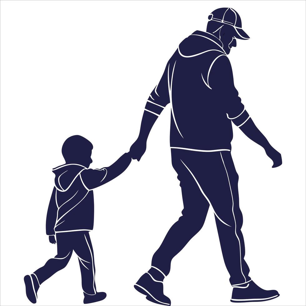 Father And Son Silhouette Isolated With White Background vector
