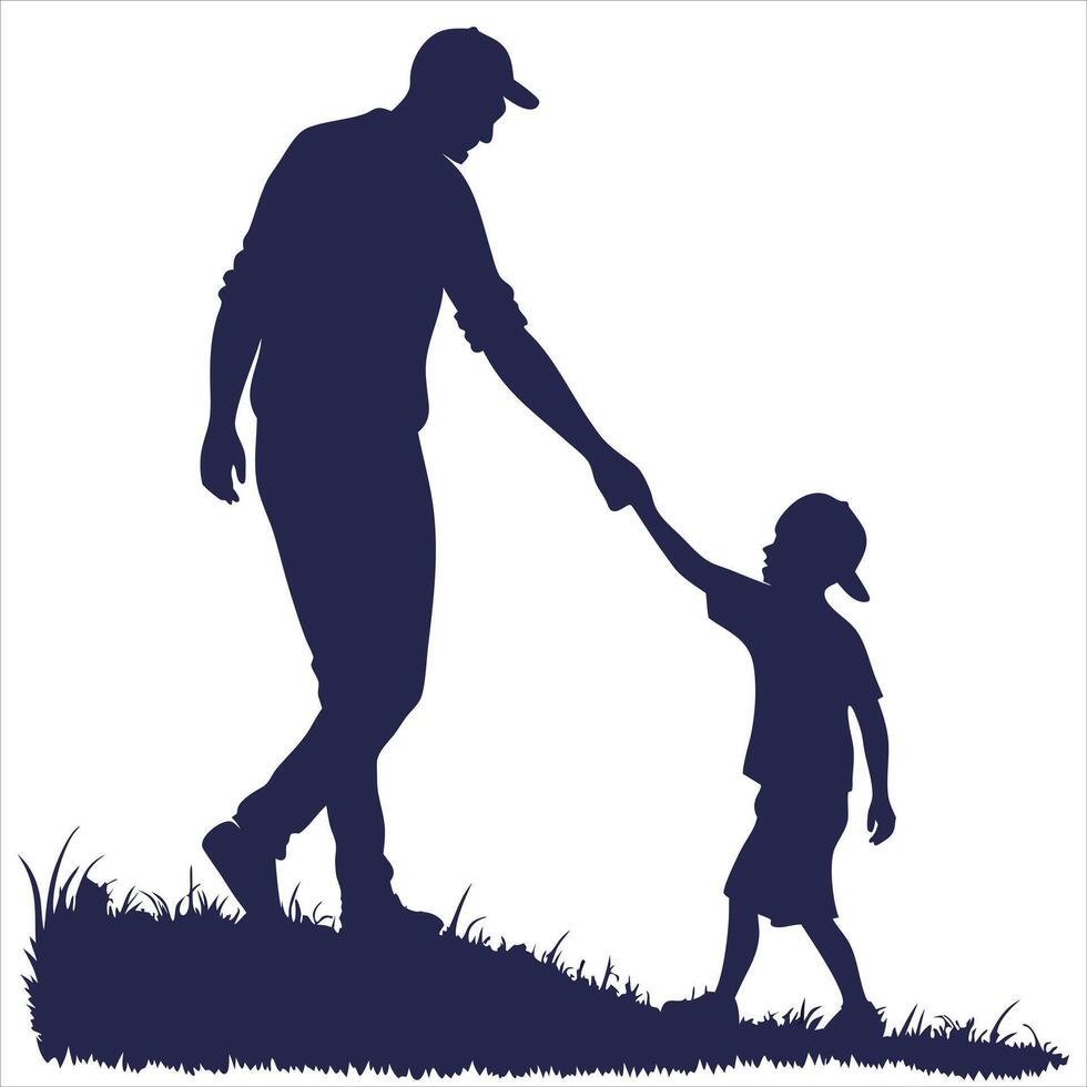 FATHER AND SON HOLDING HAND SILHOUETTE vector