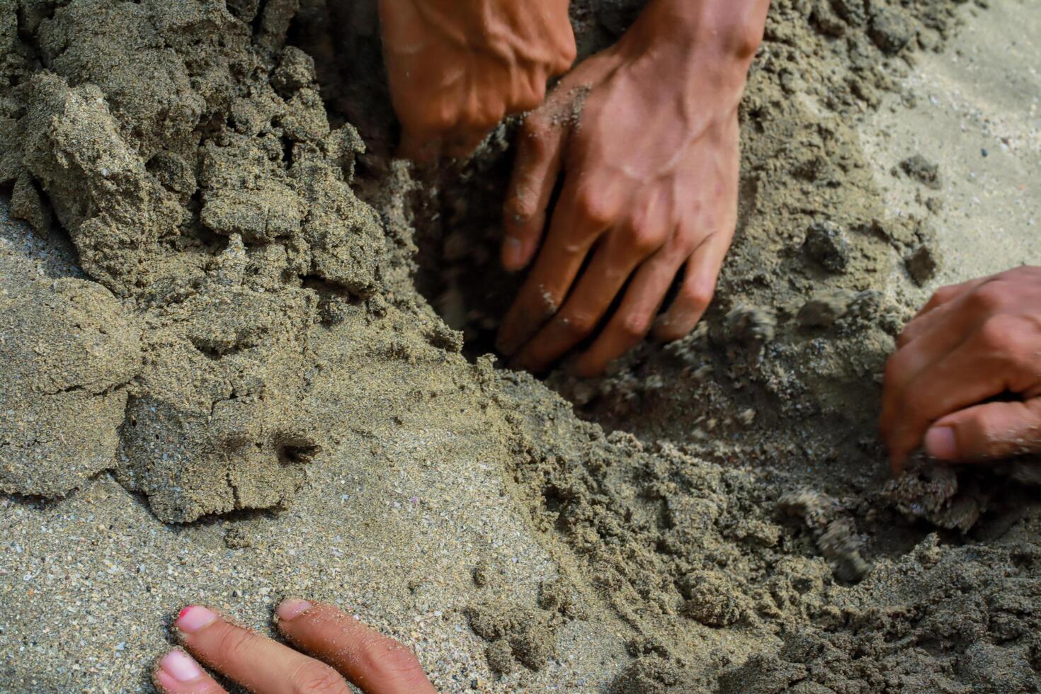 Exploring Beach Fun with Hands and Detailed Sand photo