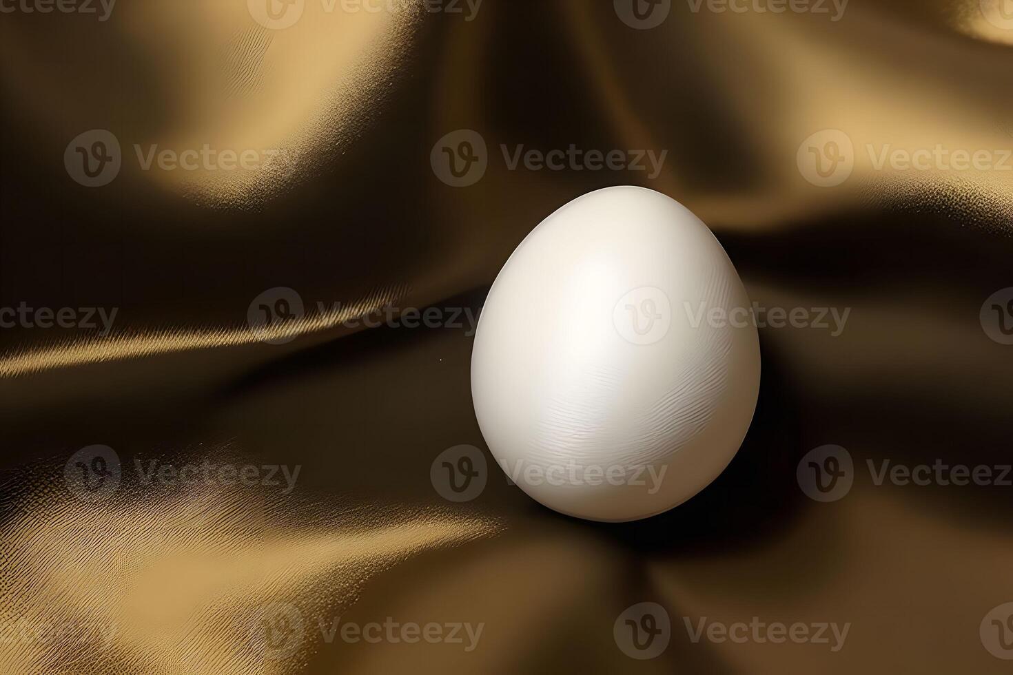 A Single White Egg Resting on a Luxurious Gold Fabric photo