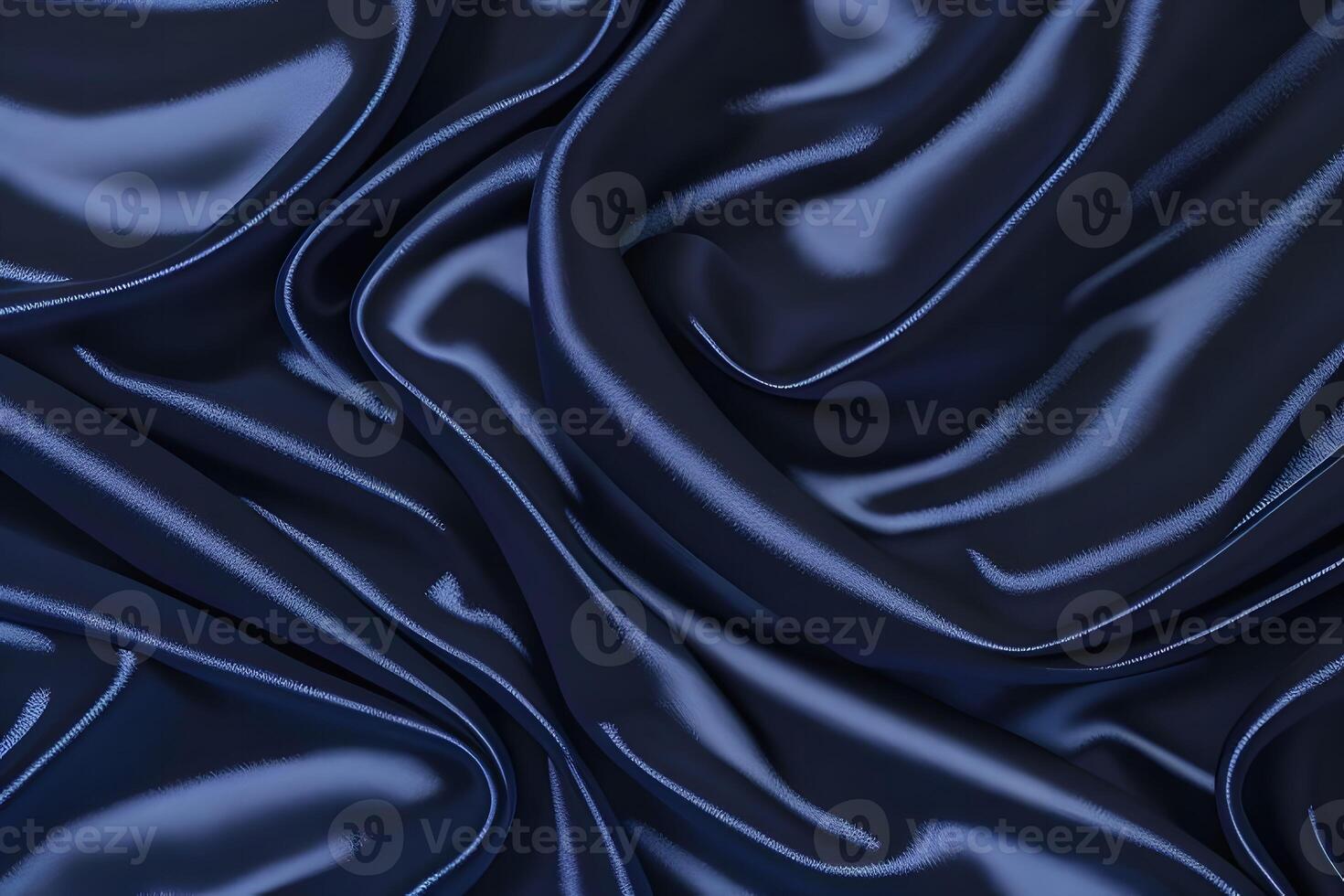 Navy Blue Satin Drapery Luxurious Texture and Smooth Waves photo