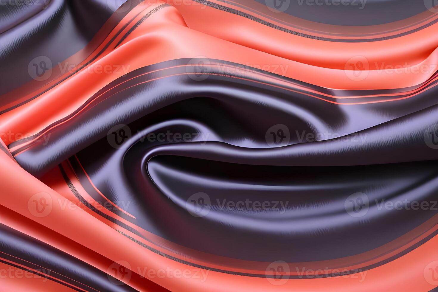 Abstract Draped Silk Fabric with Coral and Dark Stripes photo