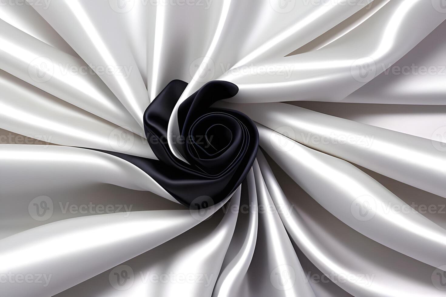 Elegant Black and White Satin Drape A Swirling Symphony of Texture and Contrast photo