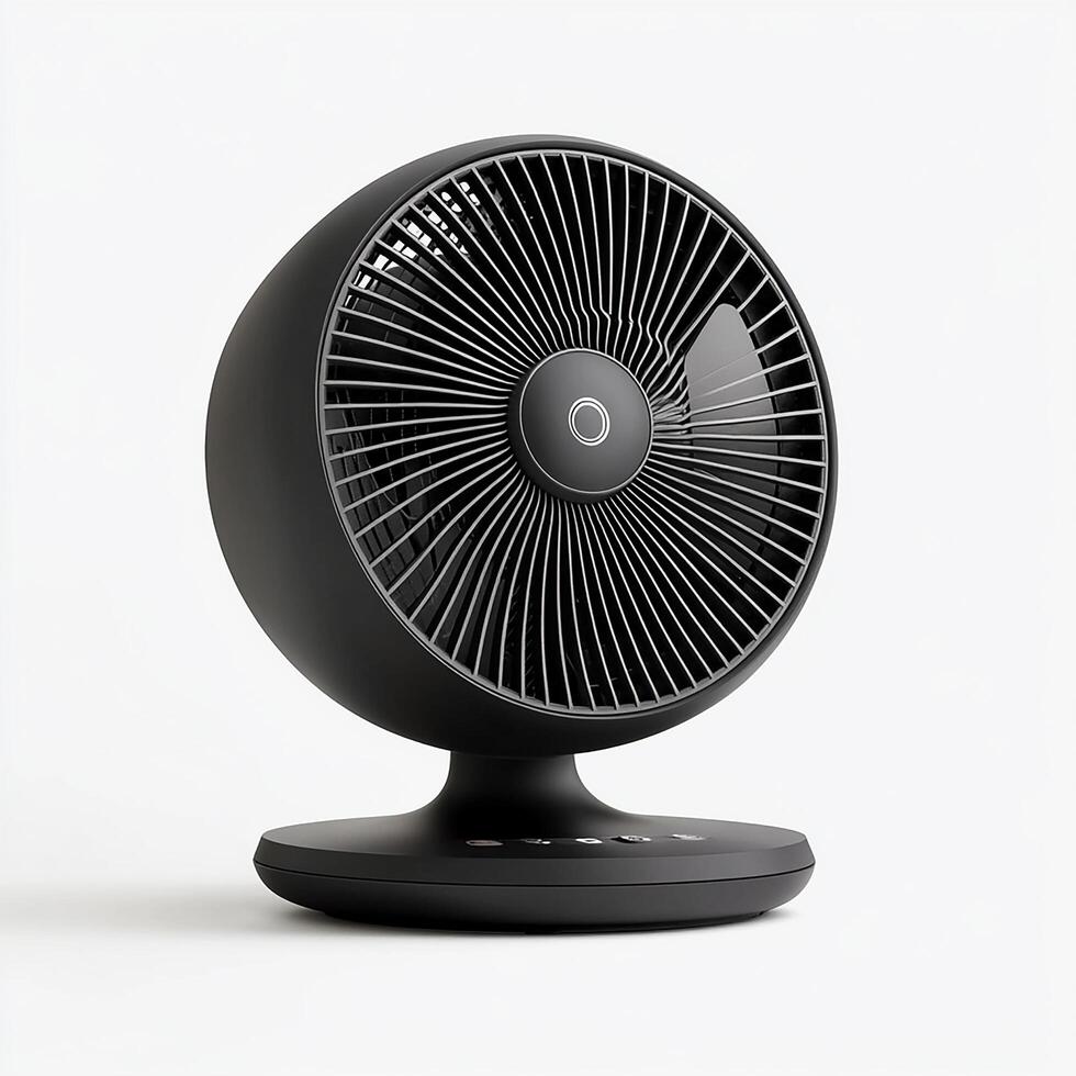 Modern Black Desktop Fan for Optimal Air Circulation on white background photo