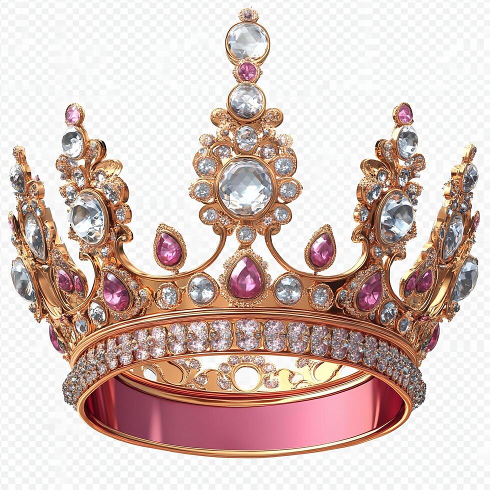 Elegant Golden Crown Adorned with Sparkling Gemstones and Diamonds on white background photo