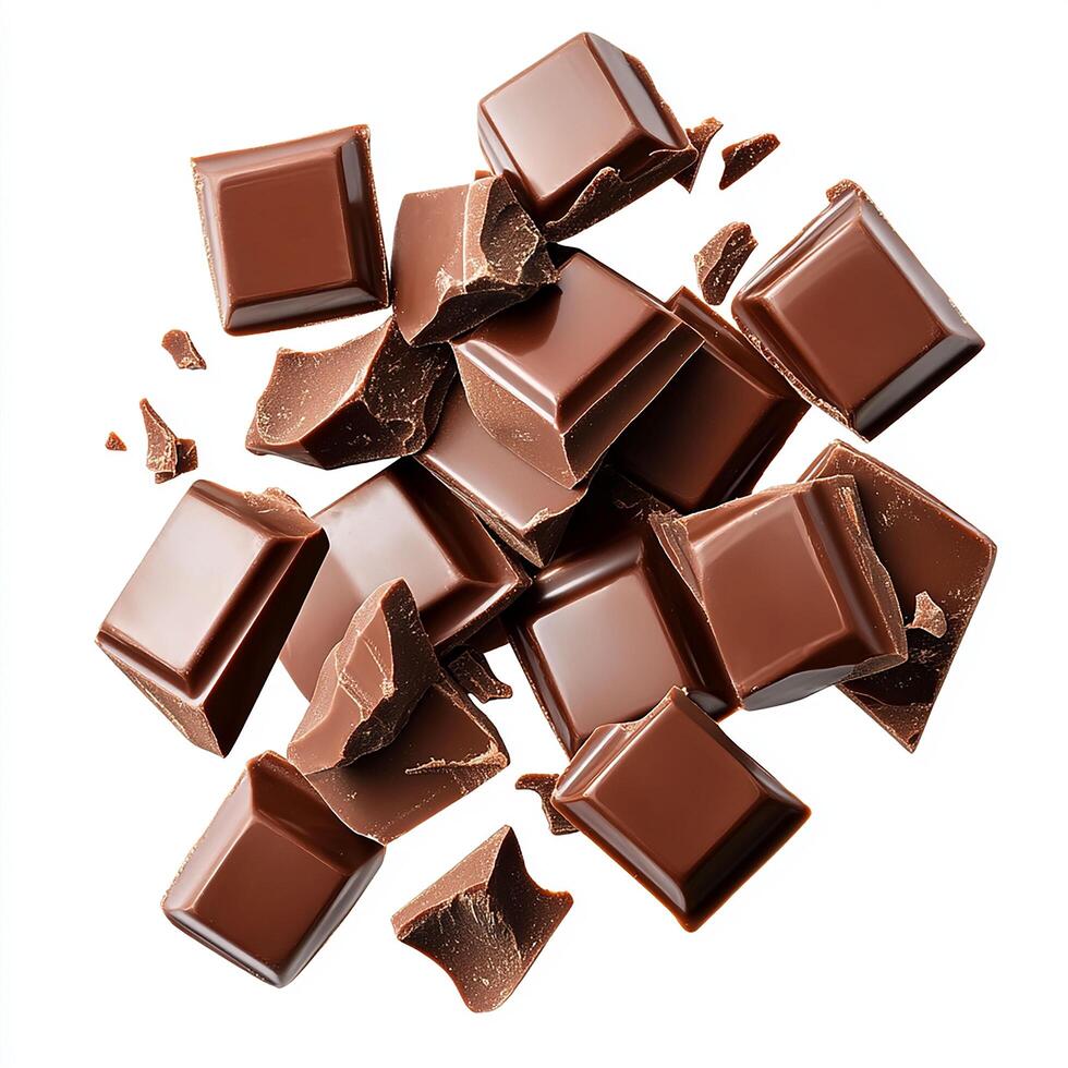 Broken chocolate cubes on white background photo